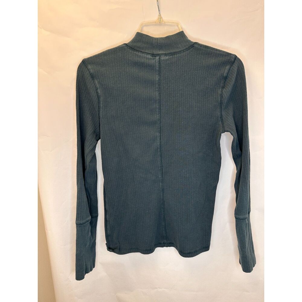 Intimately Free People Teal Green Ribbed Mock Neck Slim Fitted Long Sleeve - Picture 3 of 9